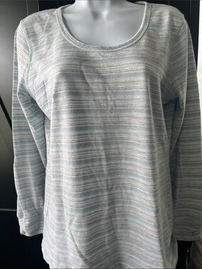 Talbots Light Blue & White Striped Long Sleeve Scoop Neck Top